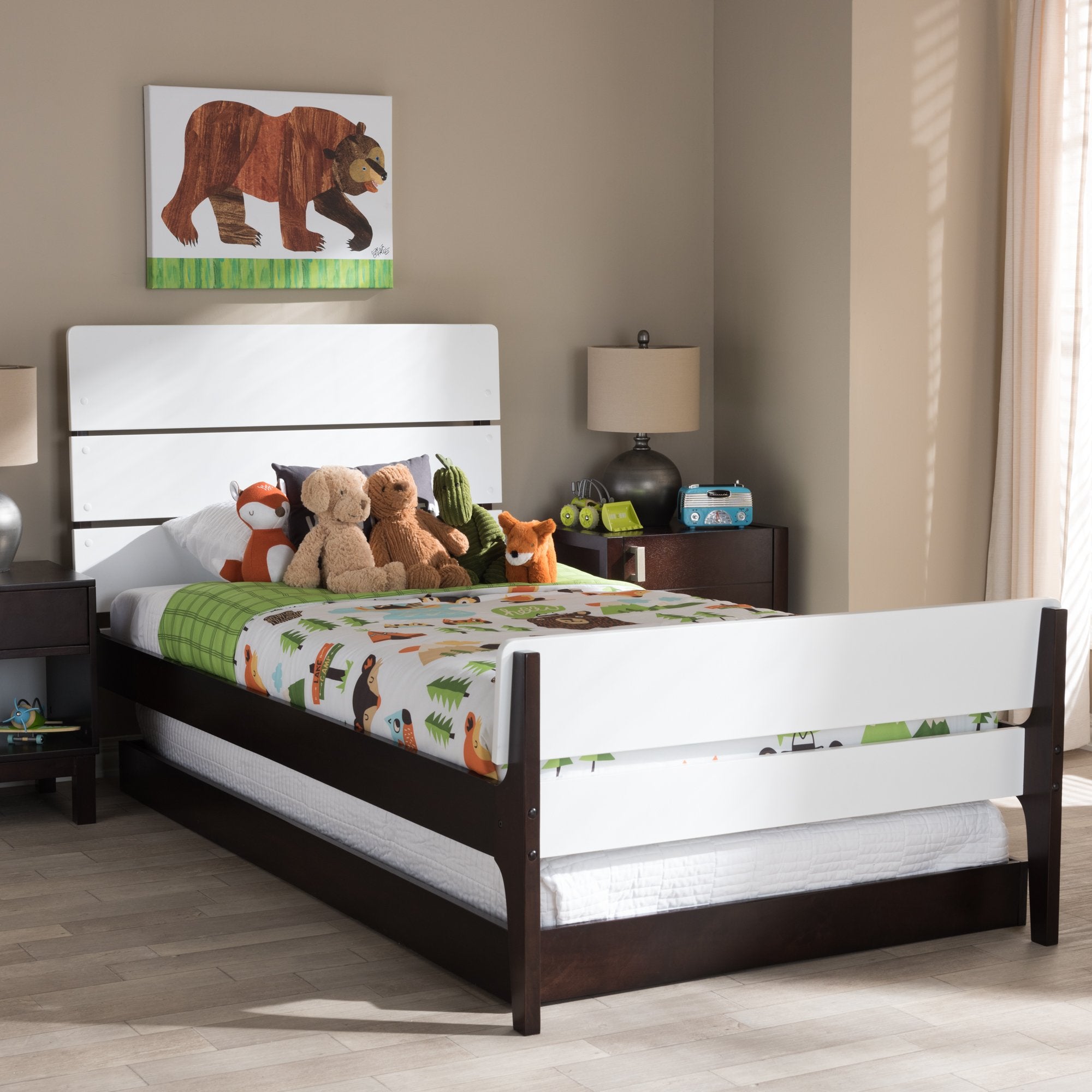 Baxton Studio Nereida Modern Classic Mission Style White and Dark Brown-Finished Wood Twin Platform Bed