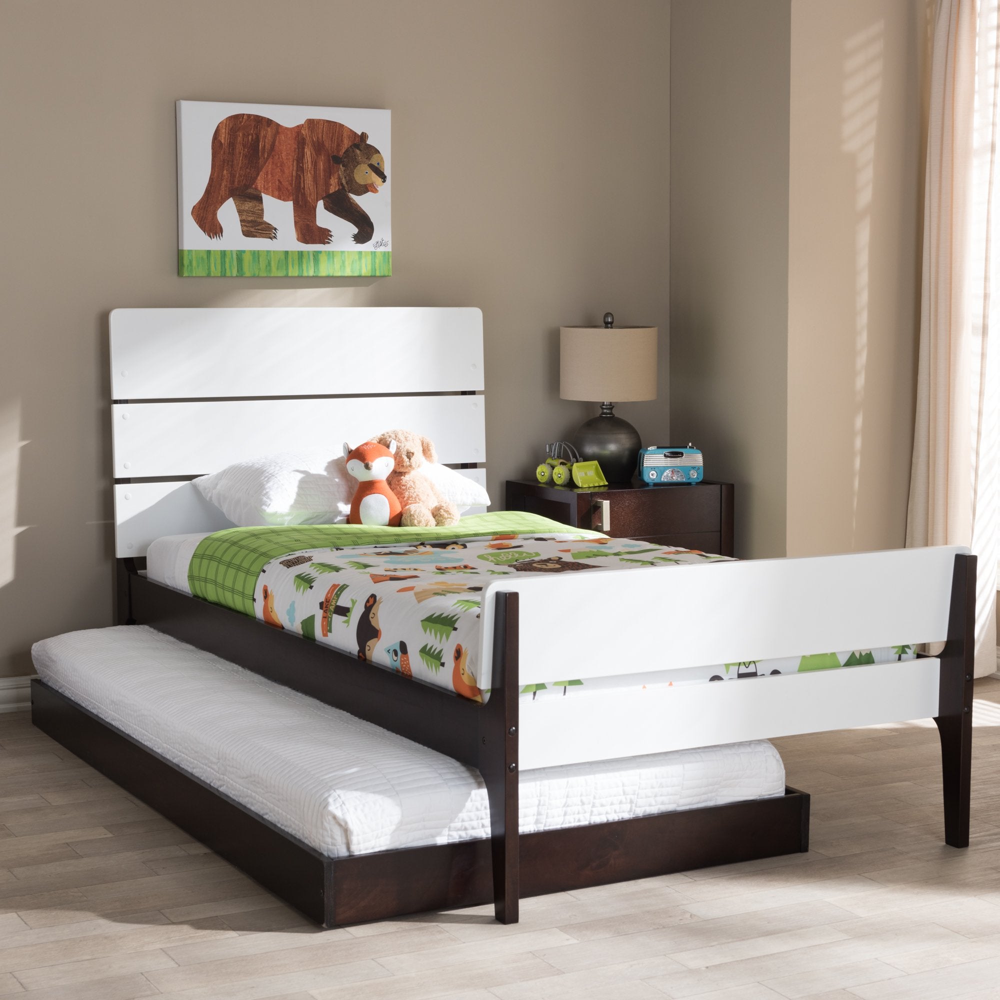 Baxton Studio Nereida Modern Classic Mission Style White and Dark Brown-Finished Wood Twin Platform Bed