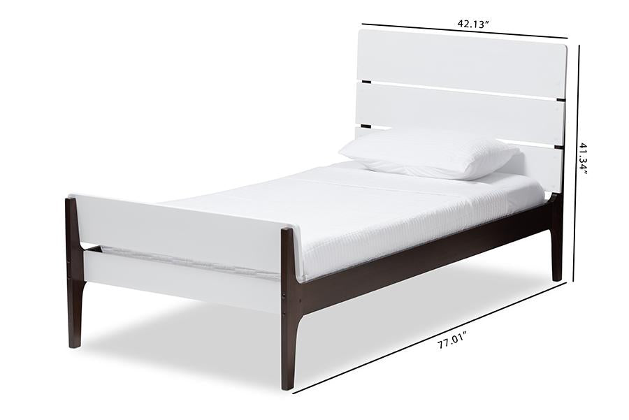 Baxton Studio Nereida Modern Classic Mission Style White and Dark Brown-Finished Wood Twin Platform Bed