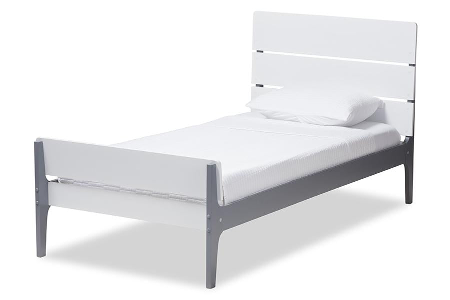 Baxton Studio Nereida Modern Classic Mission Style White and Dark Grey-Finished Wood Twin Platform Bed