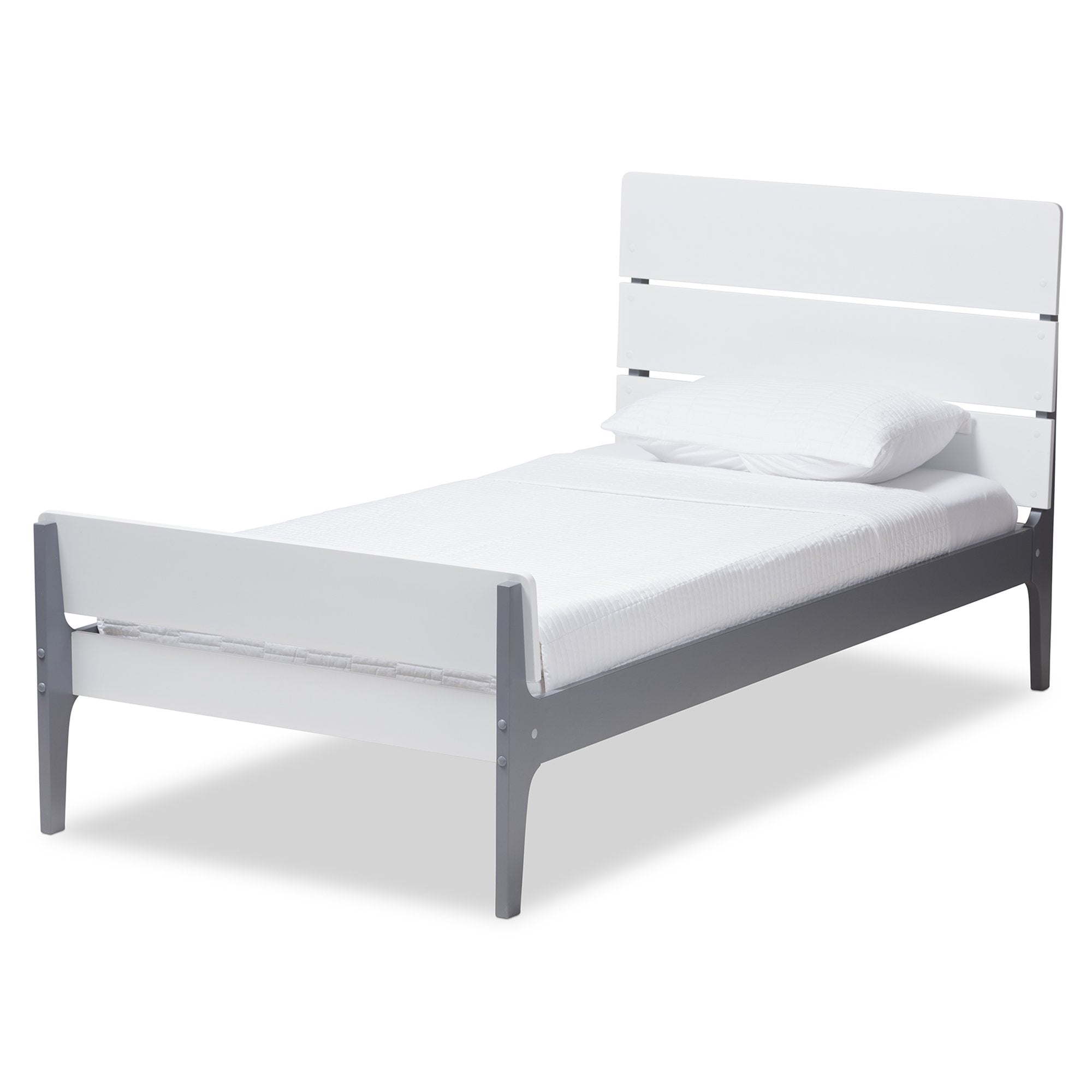 Baxton Studio Nereida Modern Classic Mission Style White and Dark Grey-Finished Wood Twin Platform Bed