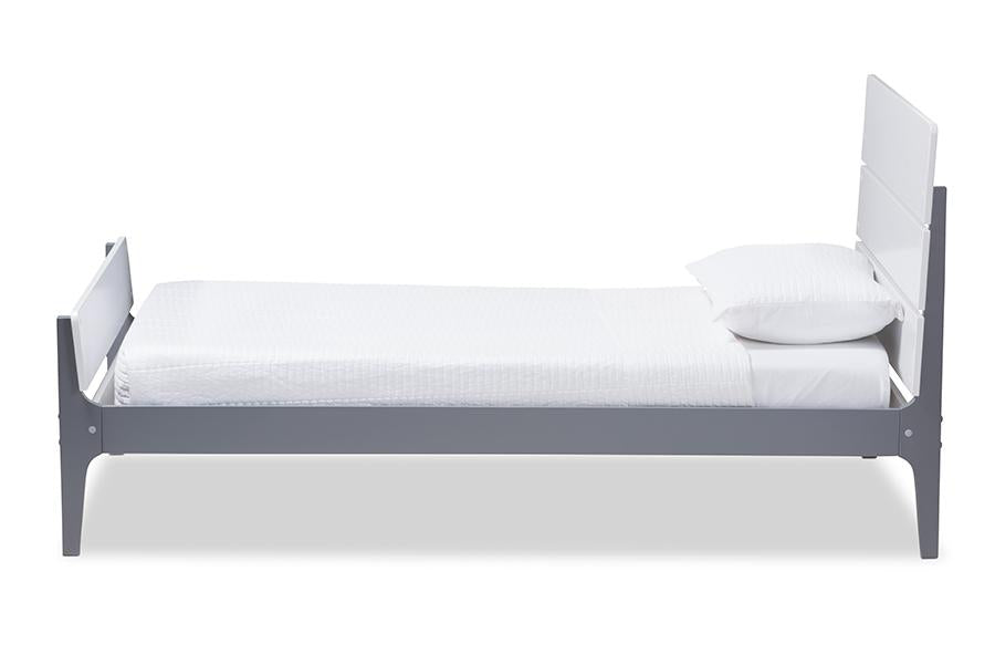 Baxton Studio Nereida Modern Classic Mission Style White and Dark Grey-Finished Wood Twin Platform Bed