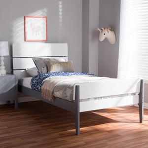 Baxton Studio Nereida Modern Classic Mission Style White and Dark Grey-Finished Wood Twin Platform Bed