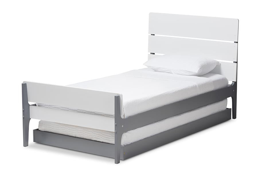 Baxton Studio Nereida Modern Classic Mission Style White and Grey-Finished Wood Twin Platform Bed