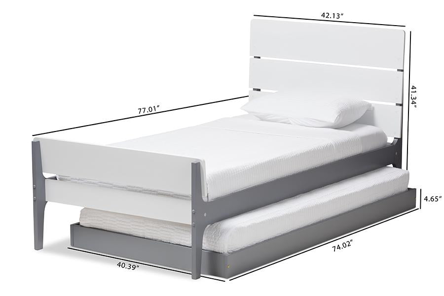 Baxton Studio Nereida Modern Classic Mission Style White and Grey-Finished Wood Twin Platform Bed