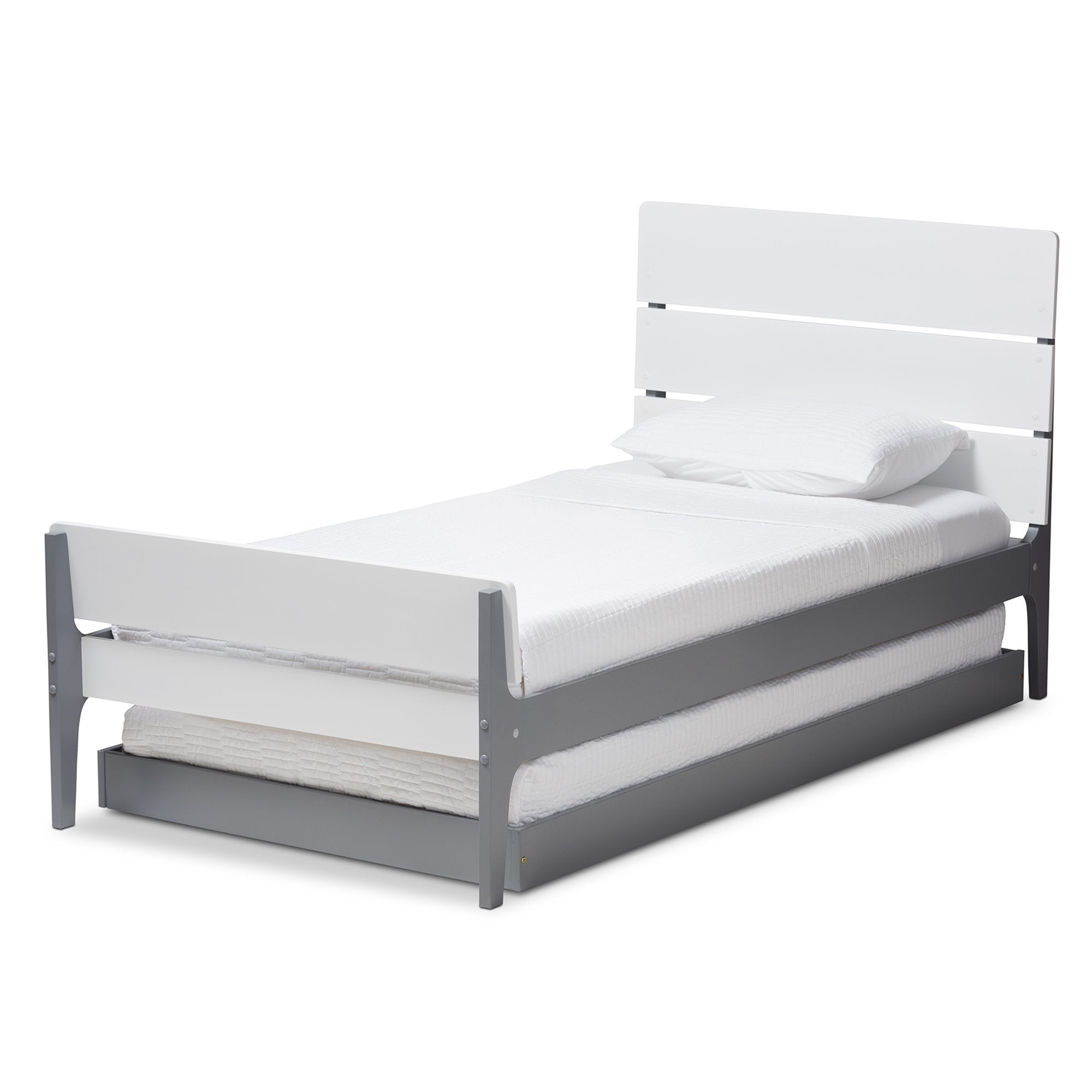 Baxton Studio Nereida Modern Classic Mission Style White and Grey-Finished Wood Twin Platform Bed