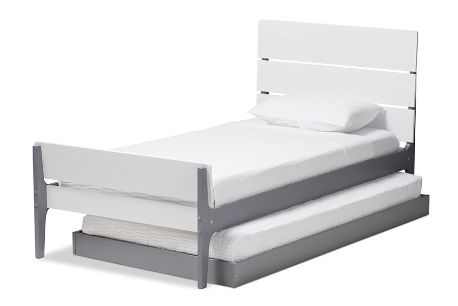 Baxton Studio Nereida Modern Classic Mission Style White and Grey-Finished Wood Twin Platform Bed