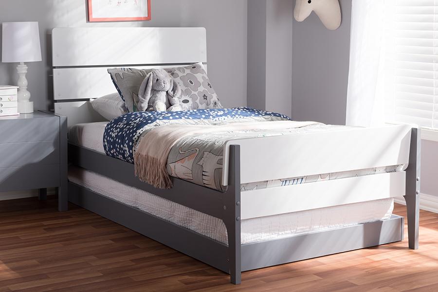 Baxton Studio Nereida Modern Classic Mission Style White and Grey-Finished Wood Twin Platform Bed