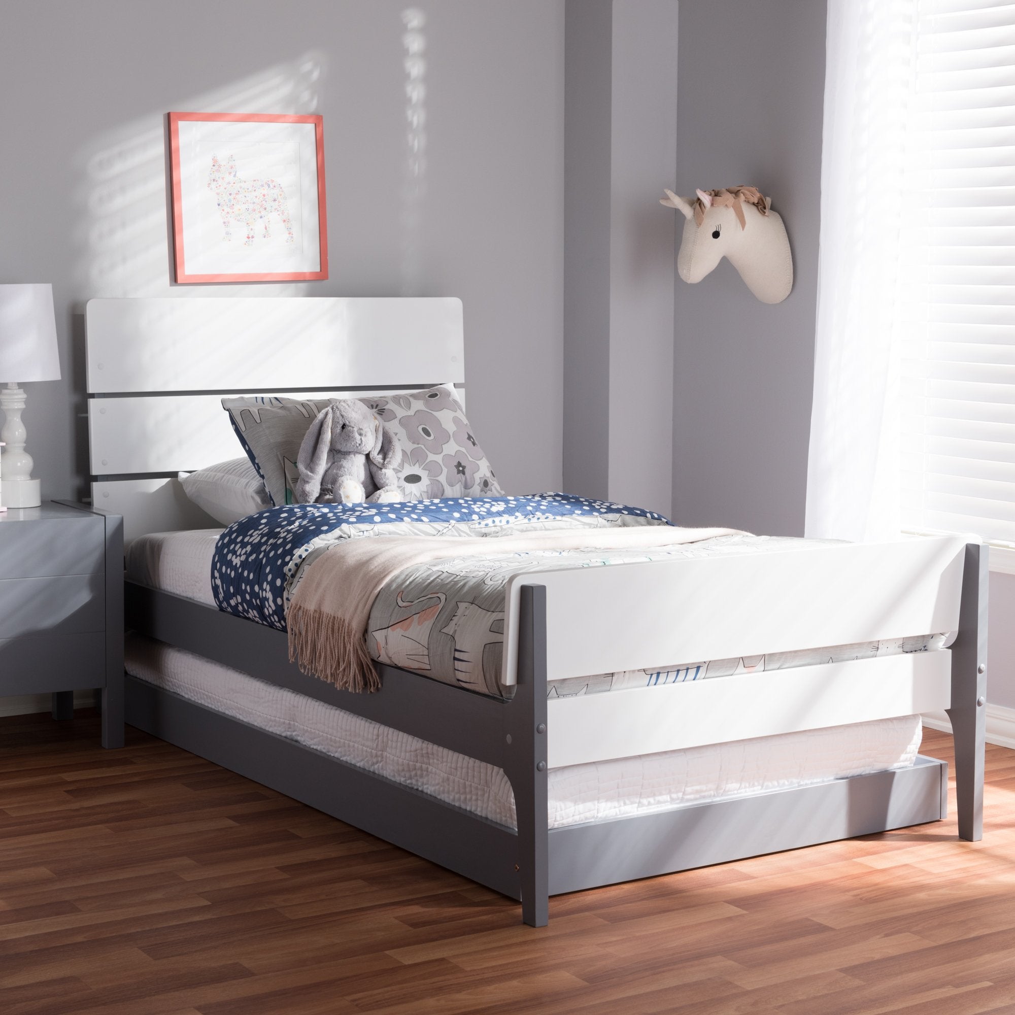 Baxton Studio Nereida Modern Classic Mission Style White and Grey-Finished Wood Twin Platform Bed