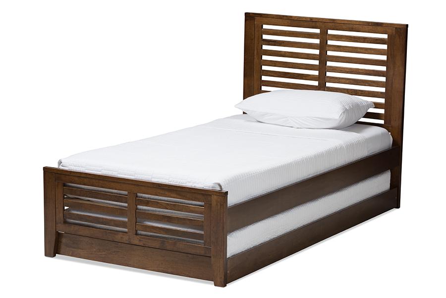 Baxton Studio Sedona Modern Classic Mission Style Brown-Finished Wood Twin Platform Bed with Trundle