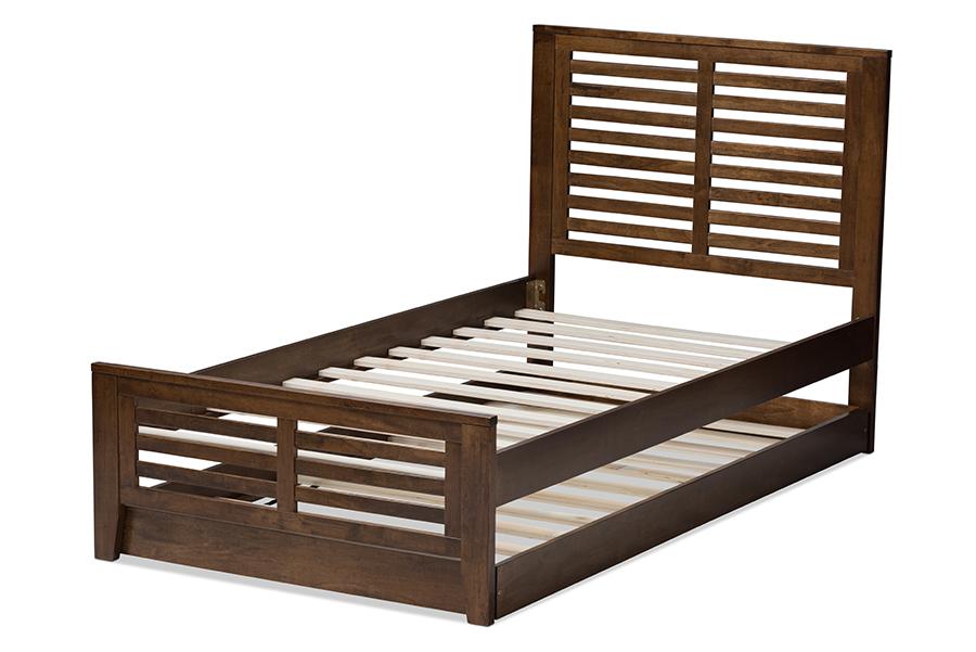 Baxton Studio Sedona Modern Classic Mission Style Brown-Finished Wood Twin Platform Bed with Trundle