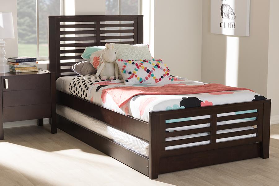 Baxton Studio Sedona Modern Classic Mission Style Dark Brown-Finished Wood Twin Platform Bed with Trundle