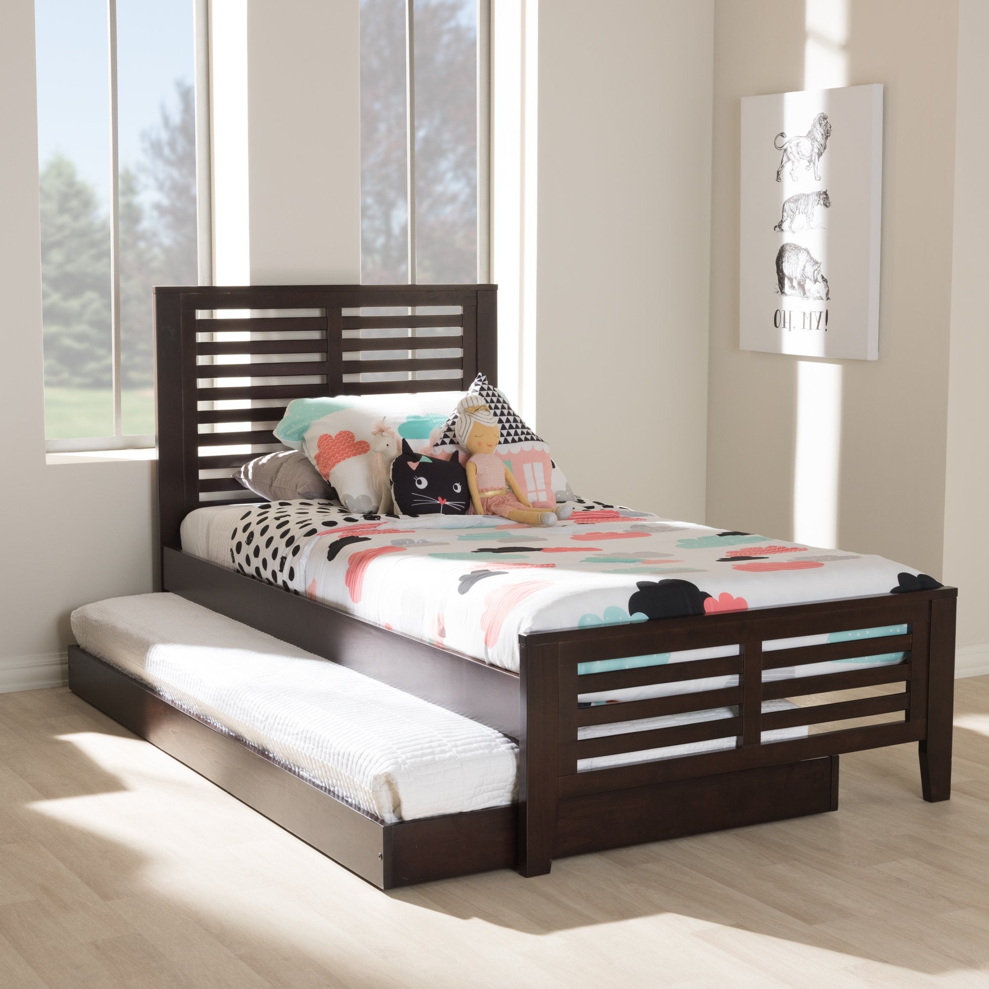 Baxton Studio Sedona Modern Classic Mission Style Dark Brown-Finished Wood Twin Platform Bed with Trundle