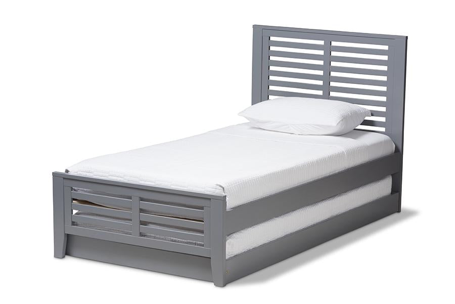 Baxton Studio Sedona Modern Classic Mission Style Grey-Finished Wood Twin Platform Bed with Trundle