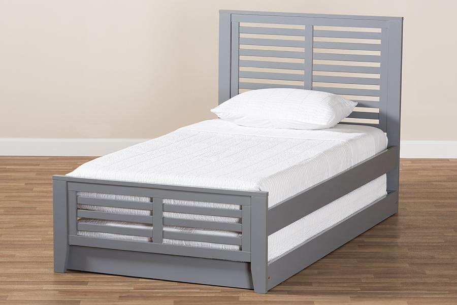 Baxton Studio Sedona Modern Classic Mission Style Grey-Finished Wood Twin Platform Bed with Trundle