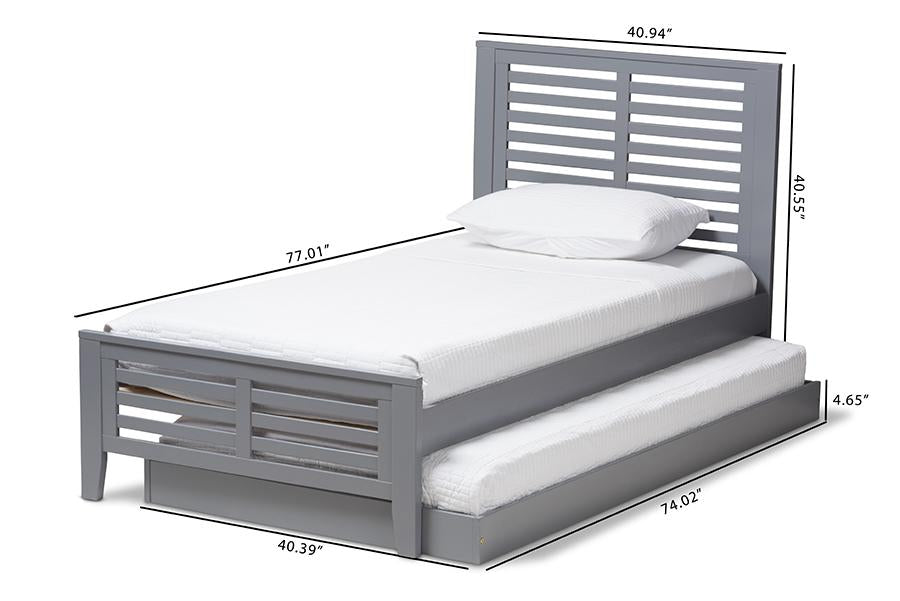 Baxton Studio Sedona Modern Classic Mission Style Grey-Finished Wood Twin Platform Bed with Trundle