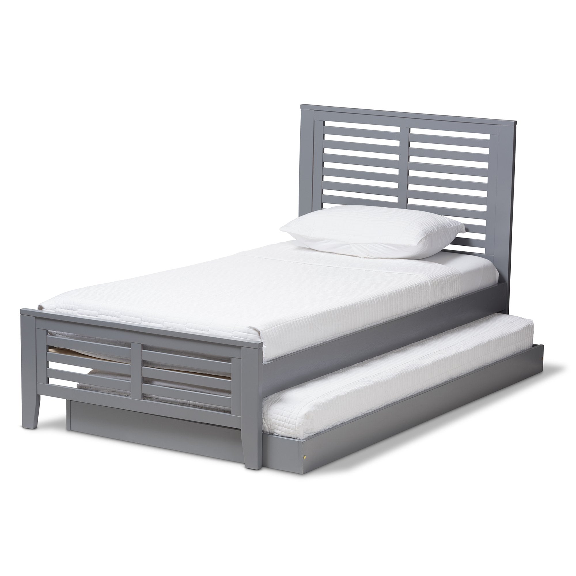 Baxton Studio Sedona Modern Classic Mission Style Grey-Finished Wood Twin Platform Bed with Trundle