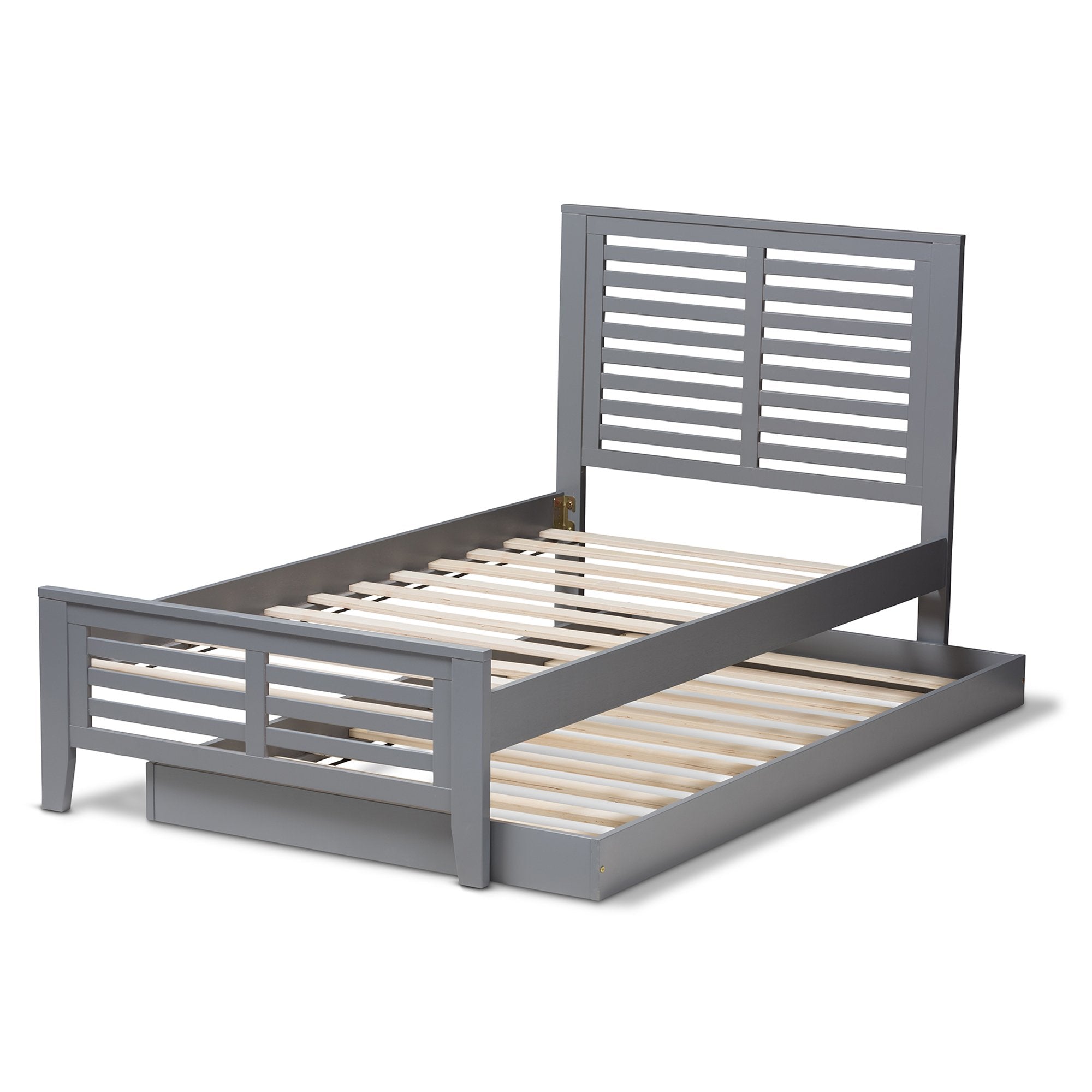 Baxton Studio Sedona Modern Classic Mission Style Grey-Finished Wood Twin Platform Bed with Trundle