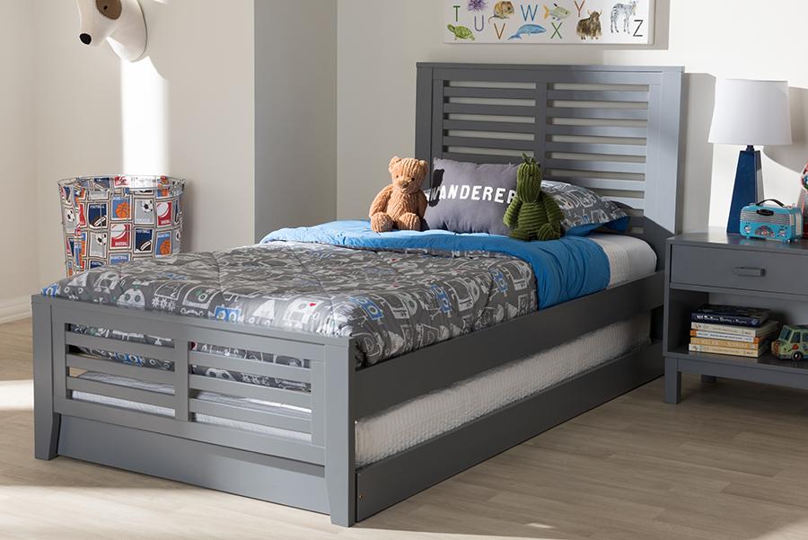 Baxton Studio Sedona Modern Classic Mission Style Grey-Finished Wood Twin Platform Bed with Trundle