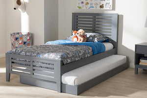 Baxton Studio Sedona Modern Classic Mission Style Grey-Finished Wood Twin Platform Bed with Trundle