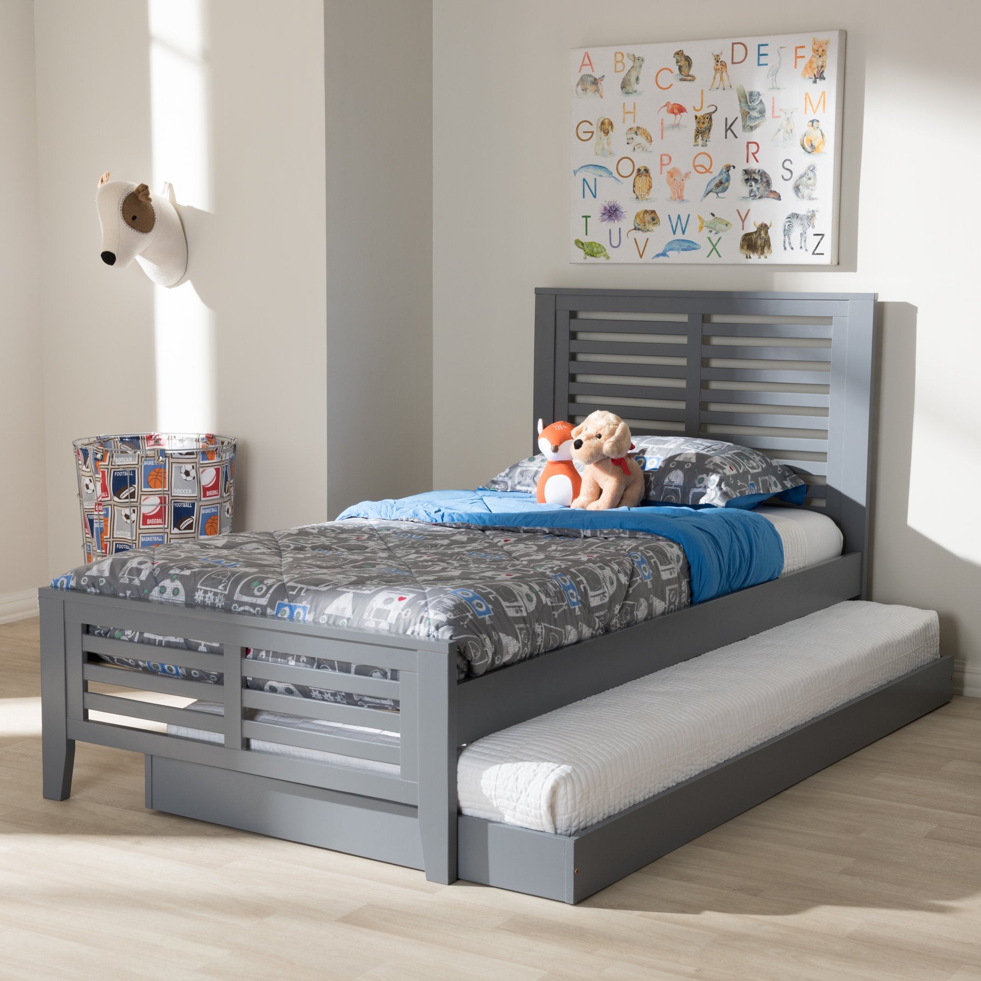 Baxton Studio Sedona Modern Classic Mission Style Grey-Finished Wood Twin Platform Bed with Trundle