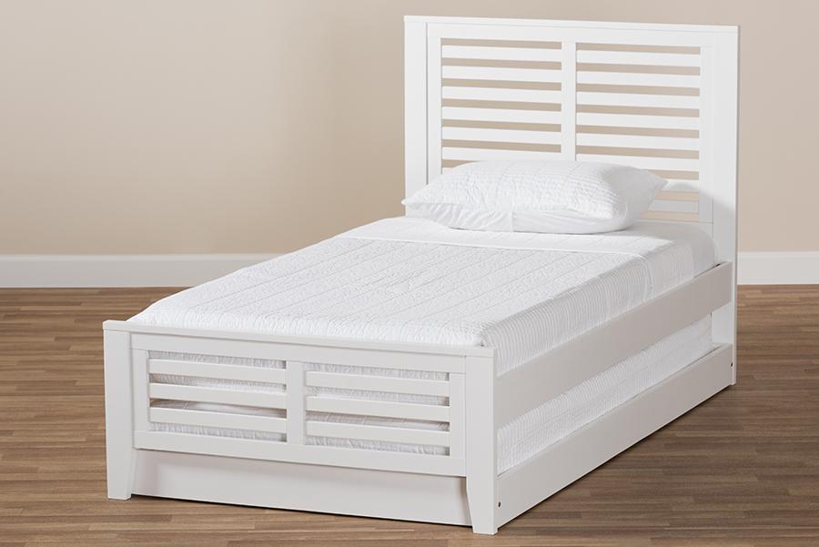 Baxton Studio Sedona Modern Classic Mission Style White-Finished Wood Twin Platform Bed with Trundle