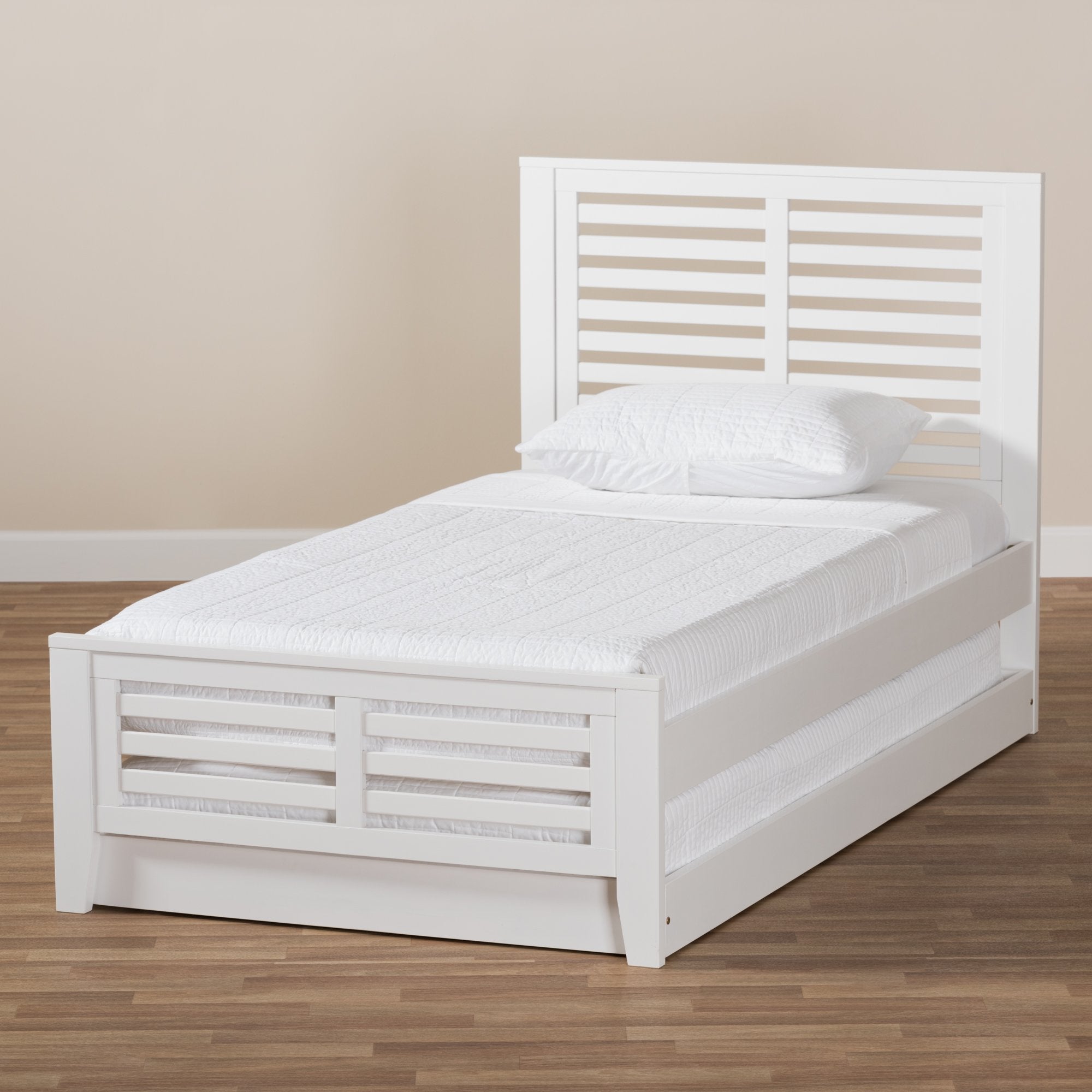 Baxton Studio Sedona Modern Classic Mission Style White-Finished Wood Twin Platform Bed with Trundle