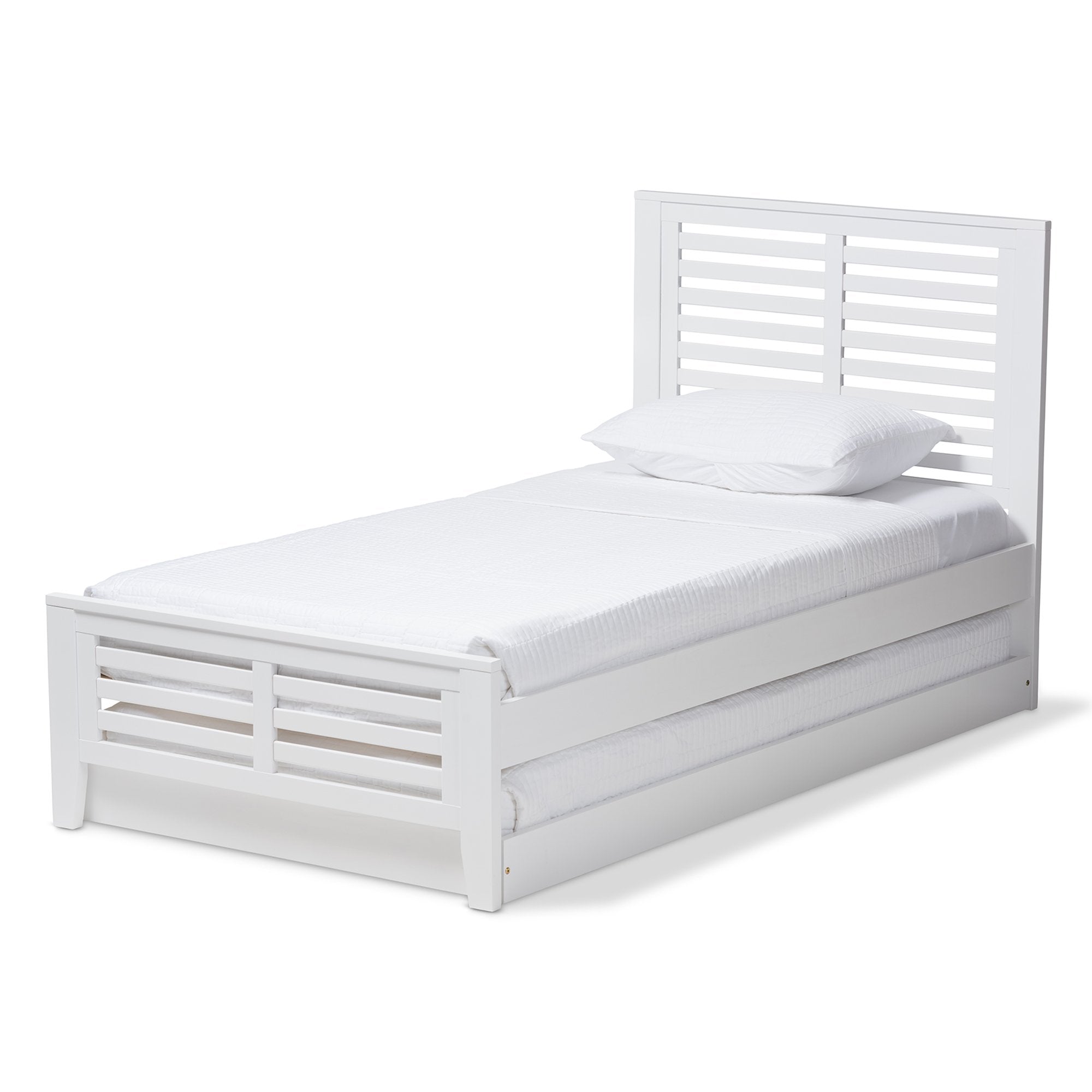 Baxton Studio Sedona Modern Classic Mission Style White-Finished Wood Twin Platform Bed with Trundle