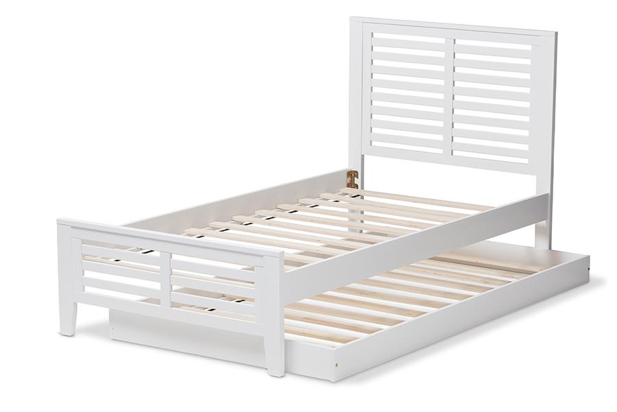 Baxton Studio Sedona Modern Classic Mission Style White-Finished Wood Twin Platform Bed with Trundle