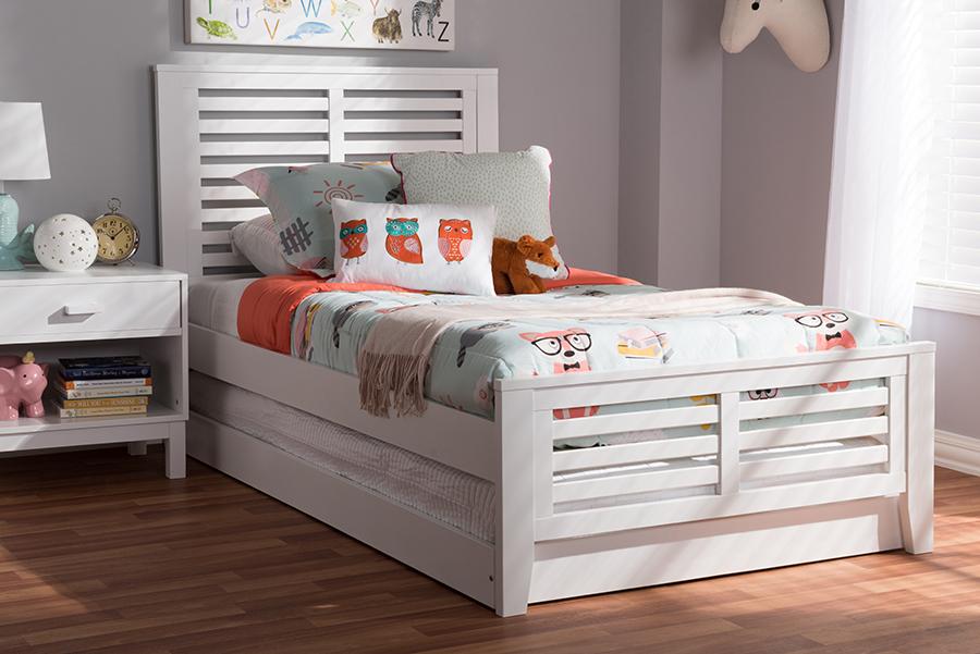 Baxton Studio Sedona Modern Classic Mission Style White-Finished Wood Twin Platform Bed with Trundle