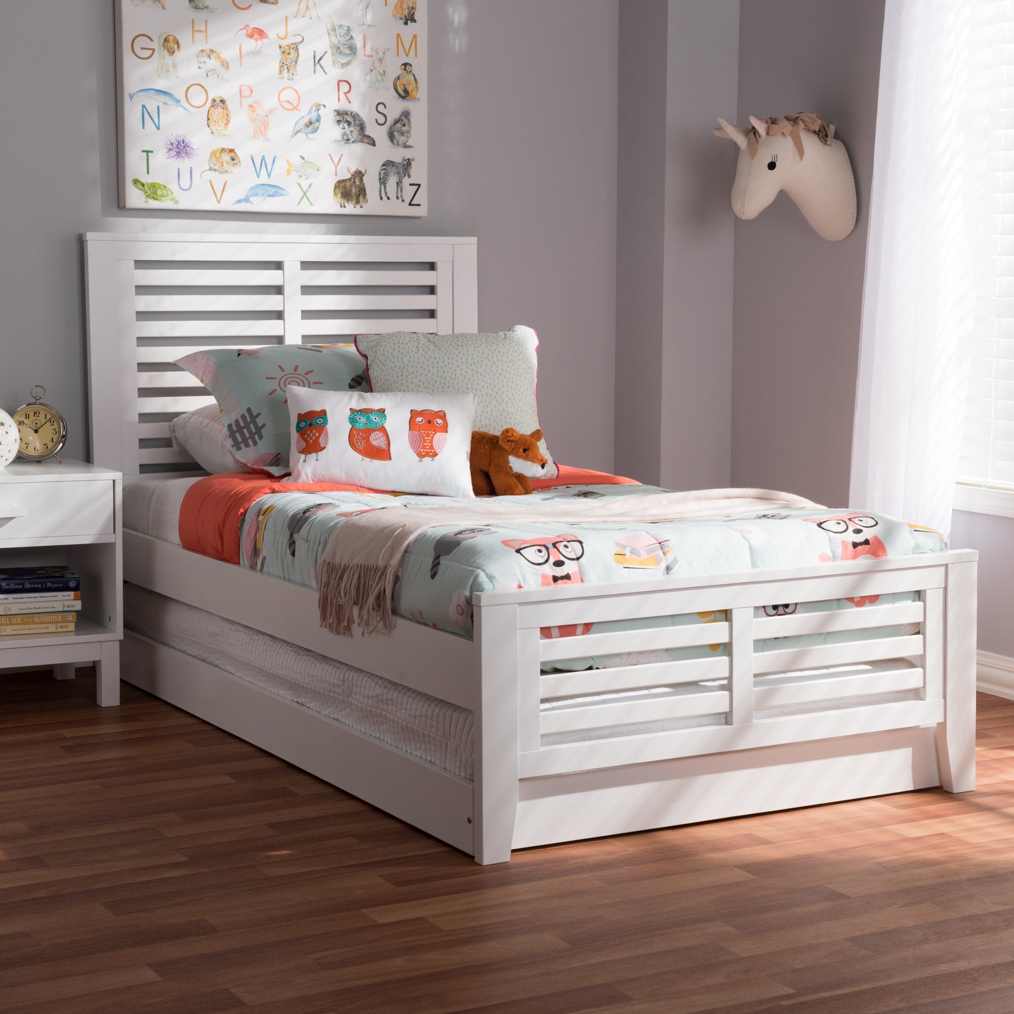 Baxton Studio Sedona Modern Classic Mission Style White-Finished Wood Twin Platform Bed with Trundle