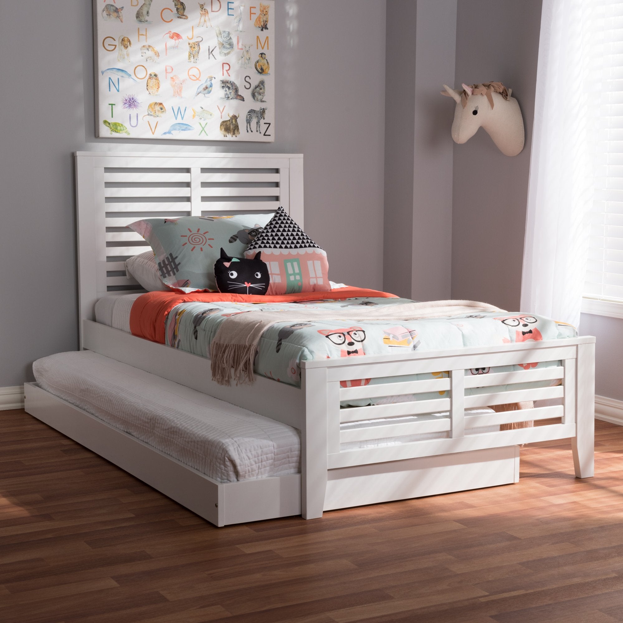 Baxton Studio Sedona Modern Classic Mission Style White-Finished Wood Twin Platform Bed with Trundle