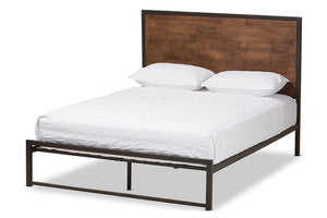 Baxton Studio Santa Rustic Industrial Black Finished Metal Coco Brown Wood Full Size Platform Bed