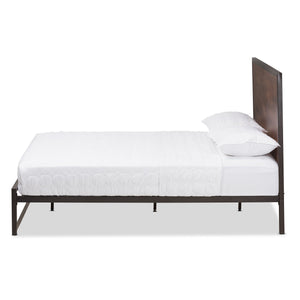 Baxton Studio Santa Rustic Industrial Black Finished Metal Coco Brown Wood Queen Size Platform Bed