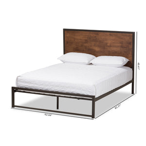 Baxton Studio Santa Rustic Industrial Black Finished Metal Coco Brown Wood Full Size Platform Bed