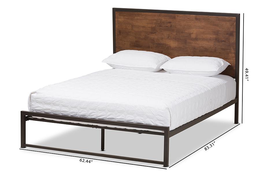 Baxton Studio Santa Rustic Industrial Black Finished Metal Coco Brown Wood Queen Size Platform Bed