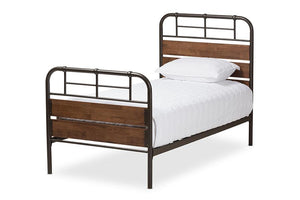 Baxton Studio Monoco Rustic Industrial Black Finished Metal Coco Brown Wood Twin Size Platform Bed