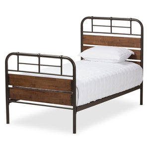 Baxton Studio Monoco Rustic Industrial Black Finished Metal Coco Brown Wood Twin Size Platform Bed