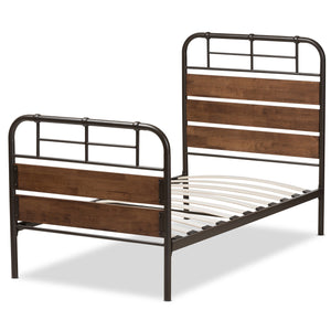 Baxton Studio Monoco Rustic Industrial Black Finished Metal Coco Brown Wood Twin Size Platform Bed