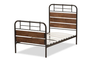 Baxton Studio Monoco Rustic Industrial Black Finished Metal Coco Brown Wood Twin Size Platform Bed