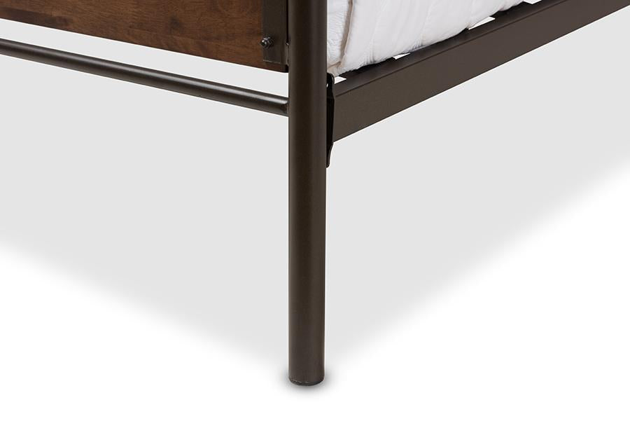 Baxton Studio Monoco Rustic Industrial Black Finished Metal Coco Brown Wood Twin Size Platform Bed