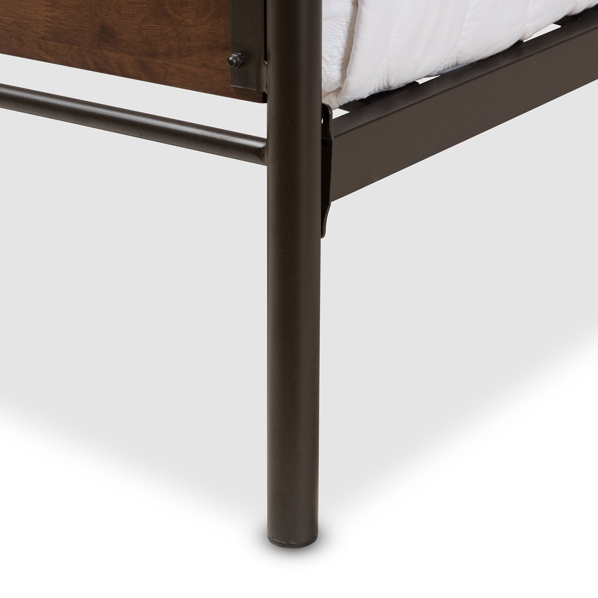 Baxton Studio Monoco Rustic Industrial Black Finished Metal Coco Brown Wood Twin Size Platform Bed