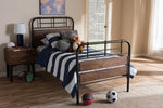 Baxton Studio Monoco Rustic Industrial Black Finished Metal Coco Brown Wood Twin Size Platform Bed