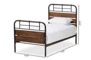 Baxton Studio Monoco Rustic Industrial Black Finished Metal Coco Brown Wood Twin Size Platform Bed