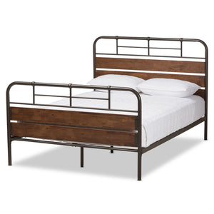 Baxton Studio Monoco Rustic Industrial Black Finished Metal Coco Brown Wood Queen Size Platform Bed