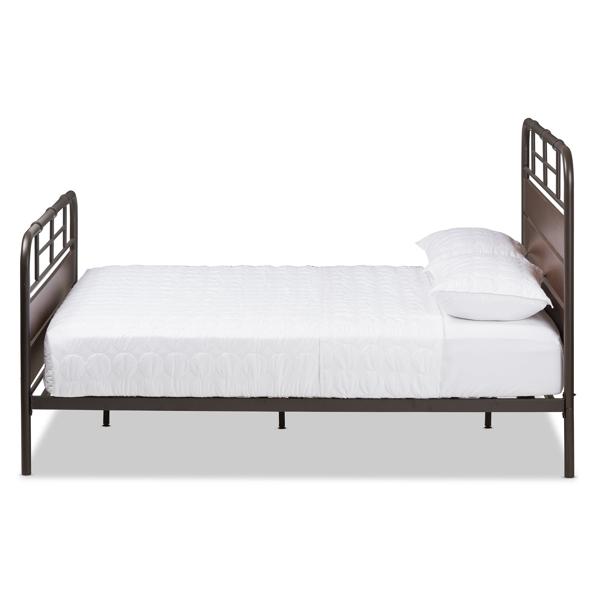 Baxton Studio Monoco Rustic Industrial Black Finished Metal Coco Brown Wood Queen Size Platform Bed