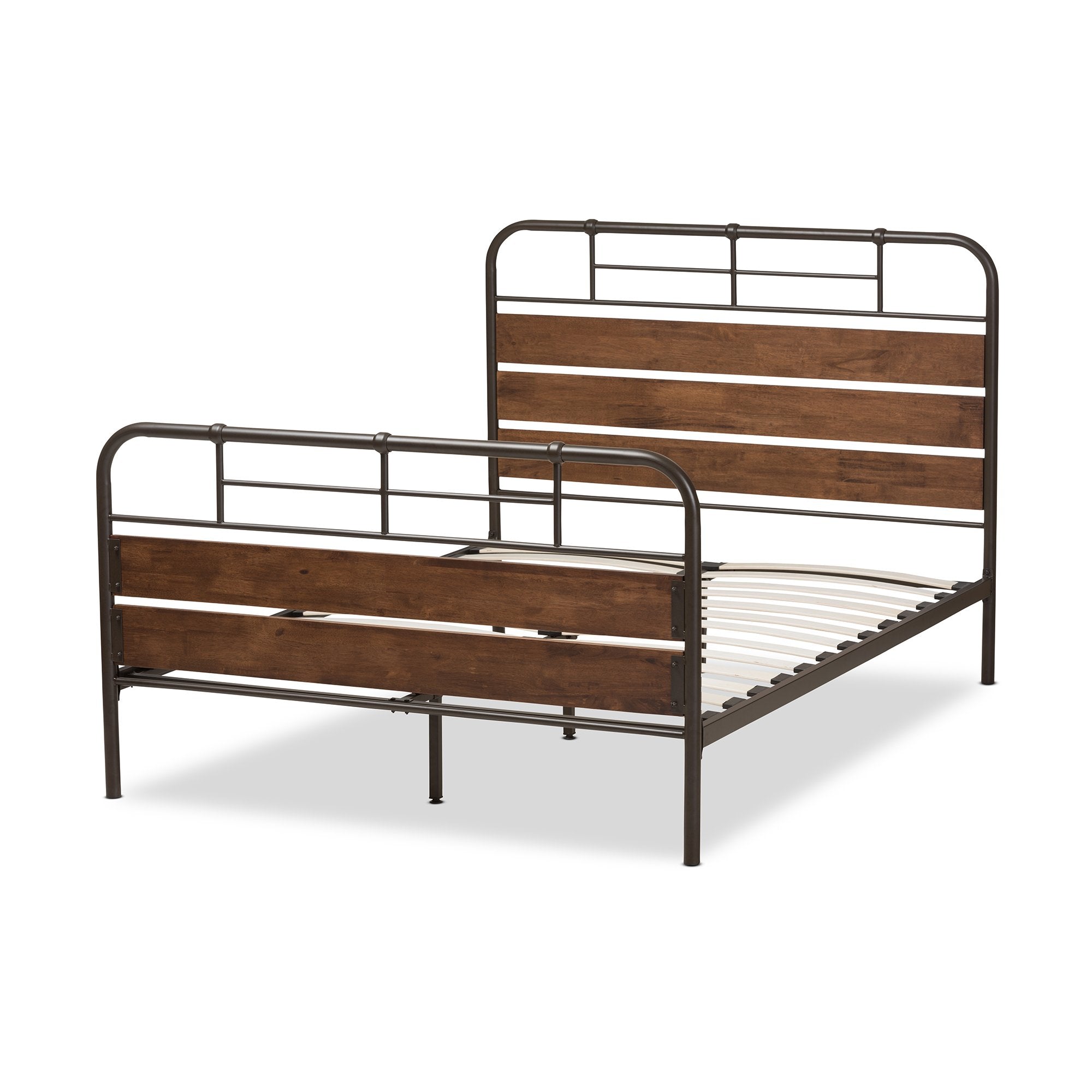 Baxton Studio Monoco Rustic Industrial Black Finished Metal Coco Brown Wood Queen Size Platform Bed