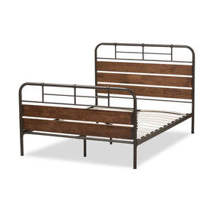 Baxton Studio Monoco Rustic Industrial Black Finished Metal Coco Brown Wood Queen Size Platform Bed