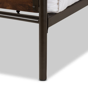 Baxton Studio Monoco Rustic Industrial Black Finished Metal Coco Brown Wood Queen Size Platform Bed