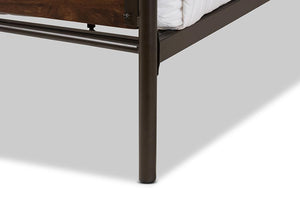 Baxton Studio Monoco Rustic Industrial Black Finished Metal Coco Brown Wood Queen Size Platform Bed